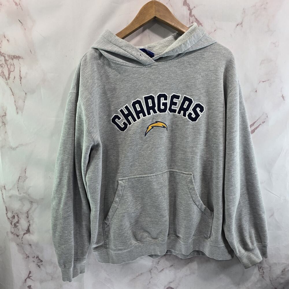 Los Angeles Chargers Hoodie Mens Medium NFL Gray Pullover Reebok Cotton Thick